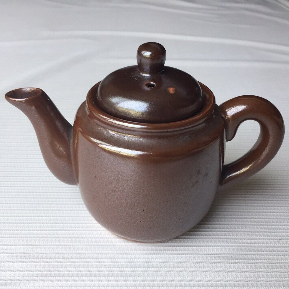 Ceramic Pottery Teapot Small Brown Shiny Glaze Vintage Retro MCM Made in Japan
